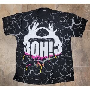 Vintage 3OH!3 T-Shirt Mens XL AOP LightninBlack Band Emo Y2K Pop Punk Big Hands